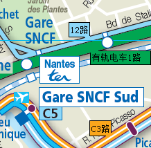 南特站附近公交线路示意图 南特站附近公交线路示意图