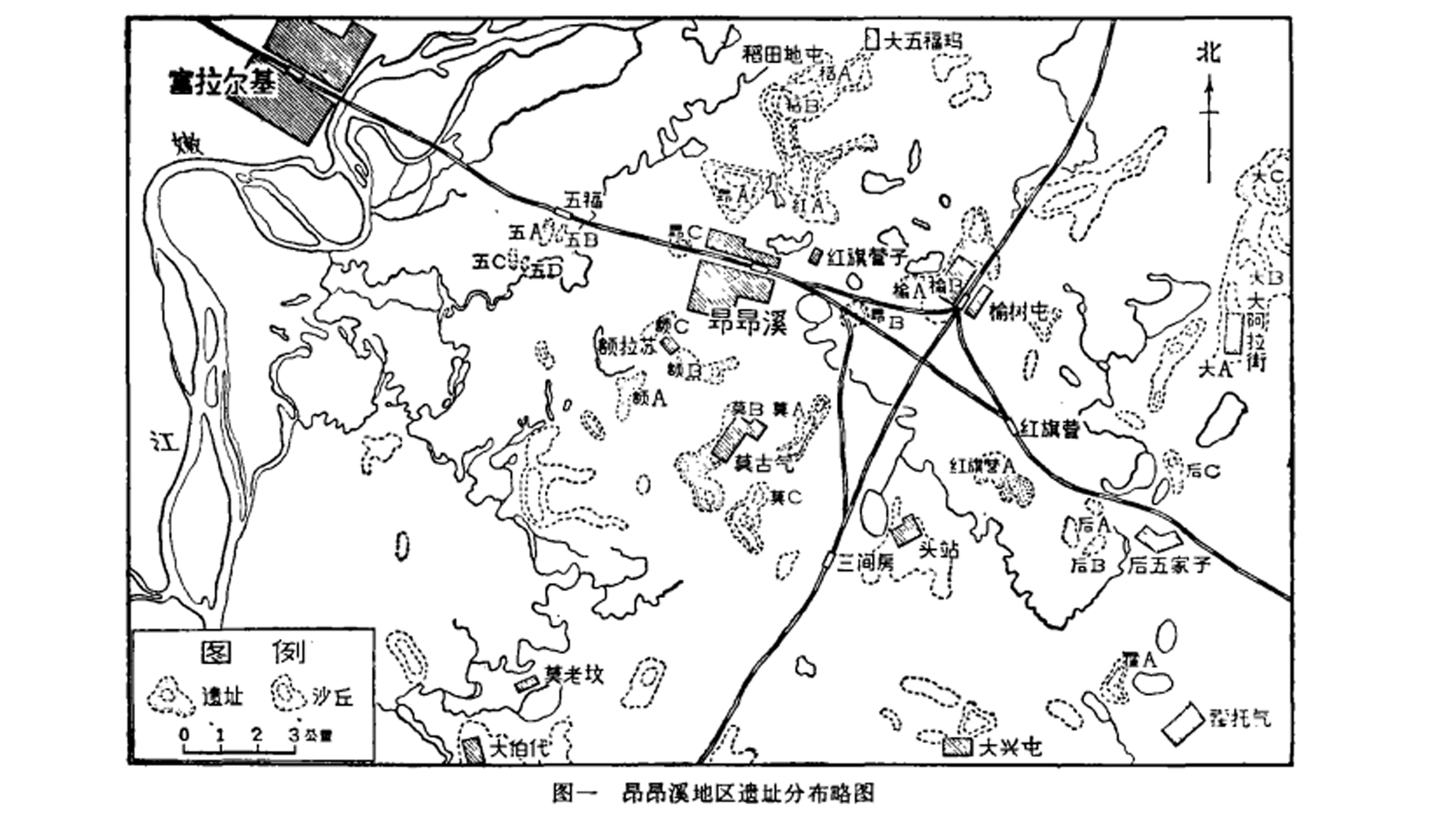 昂昂溪遗址分布图 昂昂溪遗址分布图