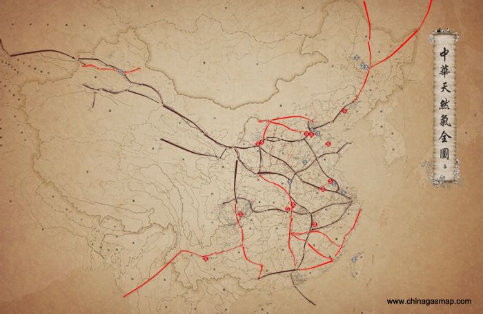 中国天然气干线管道流向示意图