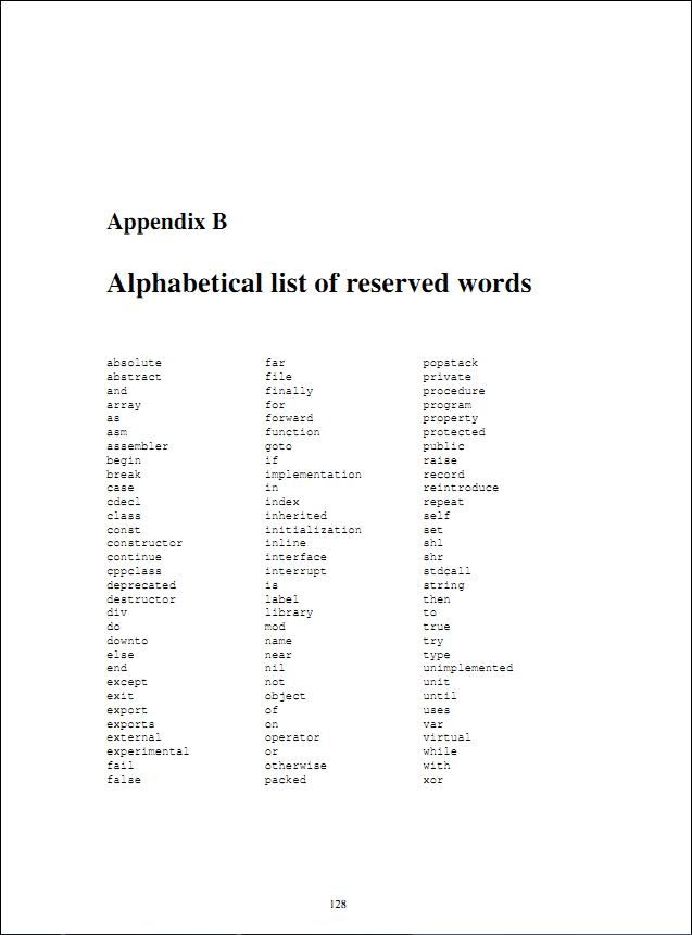 Free Pascal 2.6.2用户手册附录-保留字
