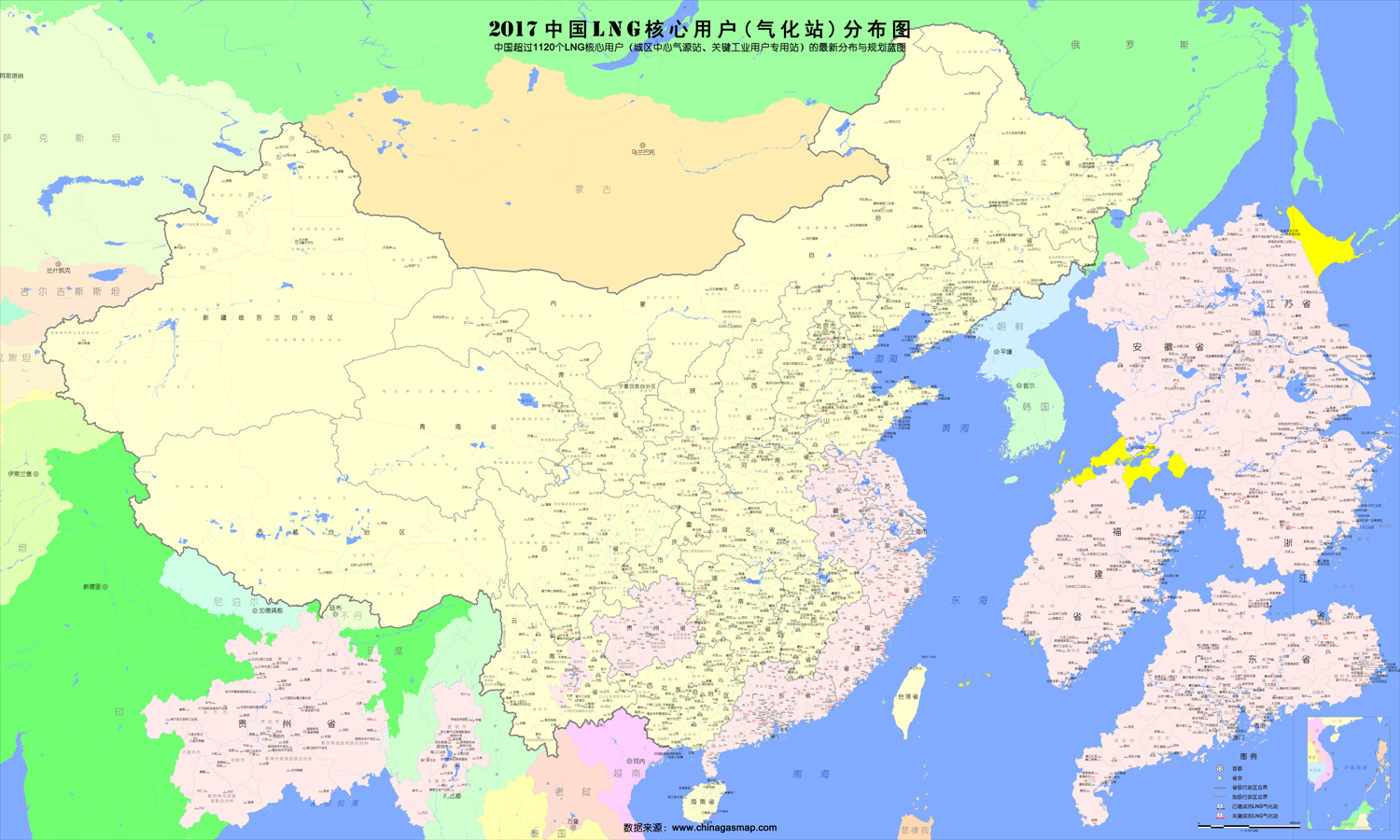 中国LNG气化站分布图 中国LNG气化站分布图