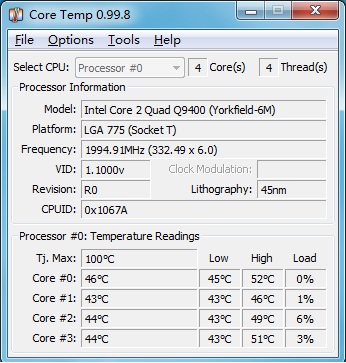 Coretemp程式运行界面