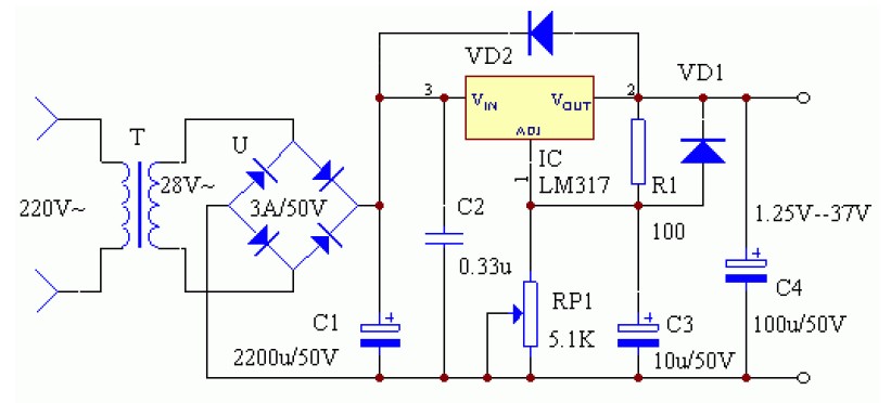 LM317实际套用电路原理图 LM317实际套用电路原理图