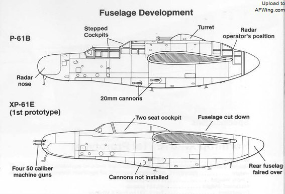 XP-61E的中央机身经过了彻底重新设计